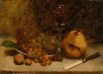 Trauben, Messer und Glas